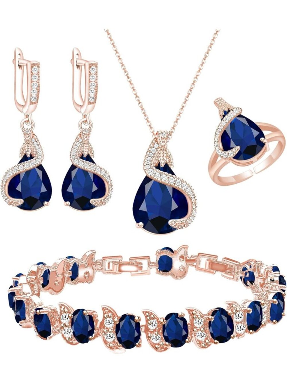 Elegant Water Drop Jewelry Set - Cubic Zirconia Earrings, Necklace, Ring